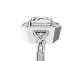 White gold Asscher Halo Round Diamond Milgrain Pave Engagement Ring_14