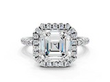 White gold Asscher Halo Round Diamond Pavé Band Four-Prong Ring_3