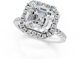 White gold Asscher Halo Round Diamond Pavé Band Four-Prong Ring_4