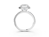 White gold Asscher Halo Round Diamond Pavé Band Four-Prong Ring_6