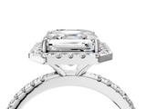 White gold Asscher Halo Round Diamond Pavé Band Four-Prong Ring_7