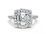 White gold Asscher Halo Round Diamond Pave Band with Four-Prong Setting_81