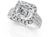 White gold Asscher Halo Round Diamond Pave Band with Prong Setting 1