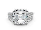 White gold Asscher Halo Round Diamond Pave Band with Prong Setting_12