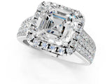White gold Asscher Halo Round Diamond Pave Band with Prong Setting_13