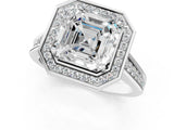 White gold Asscher Halo Solitaire Diamond Ring with Pave Band and Bezel Setting_52