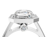 White gold Asscher Halo Solitaire Diamond Ring with Pave Band and Bezel Setting_55