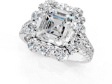 White gold Asscher Halo Split Shank Diamond Engagement Ring with Pave Band and Four-Prong Setting_25