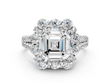 White gold Asscher Halo Split Shank Diamond Engagement Ring with Pave Band and Four-Prong Setting_25