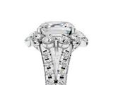 White gold Asscher Halo Split Shank Diamond Engagement Ring with Pave Band and Four-Prong Setting_29