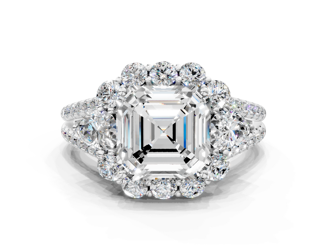 White gold Asscher Halo Split Shank Diamond Engagement Ring with Prong Setting_23