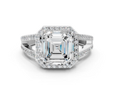White gold Asscher Halo Split Shank Diamond Ring with Four-Prong Setting_23