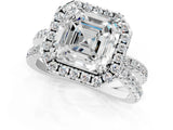 White gold Asscher Halo Split Shank Diamond Ring with Pavé Setting_44