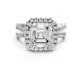 White gold Asscher Halo Split Shank Diamond Ring with Pavé Setting_53