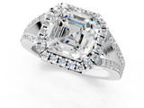 White gold Asscher Halo Split Shank Diamond Ring with Prong Setting_7