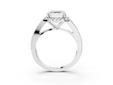 White gold Asscher Halo Split Shank Diamond Ring with Prong Setting_9