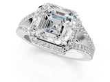 White gold Asscher Halo Split Shank Pave Diamond Ring with Four-Prong Setting_53