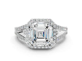 White gold Asscher Halo Split Shank Pave Diamond Ring with Four-Prong Setting_53
