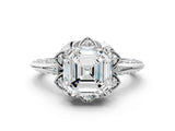 White gold Asscher Halo Split Shank Pave Diamond Ring with Petal Prong Setting_21