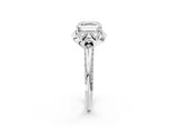 White gold Asscher Halo Split Shank Pave Diamond Ring with Petal Prong Setting_22