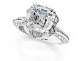 White gold Asscher Halo Split Shank Pave Diamond Ring with Petal Prong Setting_22
