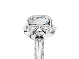 White gold Asscher Halo Split Shank Pave Diamond Ring with Petal Prong Setting_25