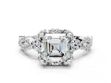White gold Asscher Halo Twist Band Solitaire Ring with Six-Prong Setting_32