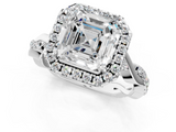 White gold Asscher Halo Twist Band Solitaire Ring_7