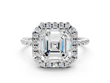 White gold Asscher Halo Twisted Band Four-Prong Diamond Ring_6