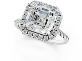 White gold Asscher Halo Twisted Band Four-Prong Diamond Ring_7