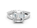 White gold Asscher Halo Twisted Band Four-Prong Ring_32