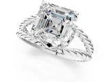 White gold Asscher Halo Twisted Band Four-Prong Ring_33