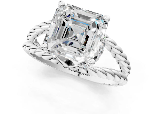Platinum Asscher Cut Engagement Ring Setting with Twisted Rope Split Shank and Accented Head