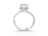 White gold Asscher Halo Twisted Band Four-Prong Ring_35
