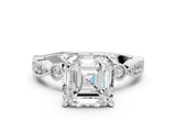 White gold Asscher Milgrain Bezel Diamond Engagement Ring with Solitaire Prong Setting_35