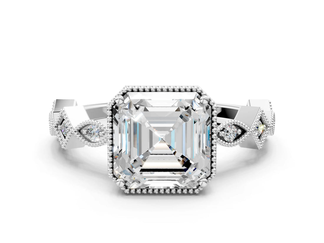 White gold Asscher Milgrain Marquise Diamond Twist Band Ring_33