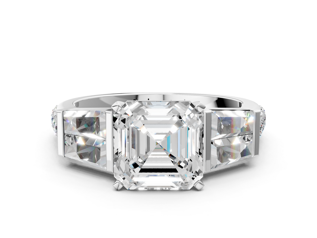White gold Asscher Solitaire Baguette Side Stone Channel Set Engagement Ring_7