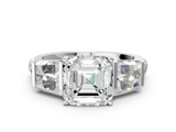 White gold Asscher Solitaire Baguette Side Stone Channel Set Engagement Ring_7