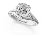 White gold Asscher Solitaire Beaded Band Six-Prong Setting_1