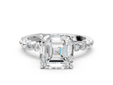 White gold Asscher Solitaire Bezel Accent Diamond Engagement Ring with Beaded Band and Four-Prong Setting_7