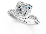 White gold Asscher Solitaire Bezel Accent Diamond Engagement Ring with Beaded Band and Four-Prong Setting_8