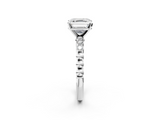 White gold Asscher Solitaire Bezel Accent Diamond Engagement Ring with Beaded Band and Four-Prong Setting_9
