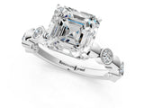 White gold Asscher Solitaire Bezel-Set Diamond Ring with Beaded Band and Four-Prong Setting_52