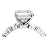 White gold Asscher Solitaire Bezel-Set Diamond Ring with Beaded Band and Four-Prong Setting_55