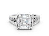 White gold Asscher Solitaire Bezel-Set Diamond Ring with Channel-Set Band_22