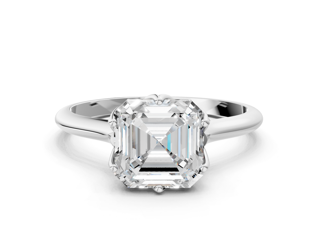 White gold Asscher Solitaire Cathedral Diamond Ring with Six-Prong Setting_18