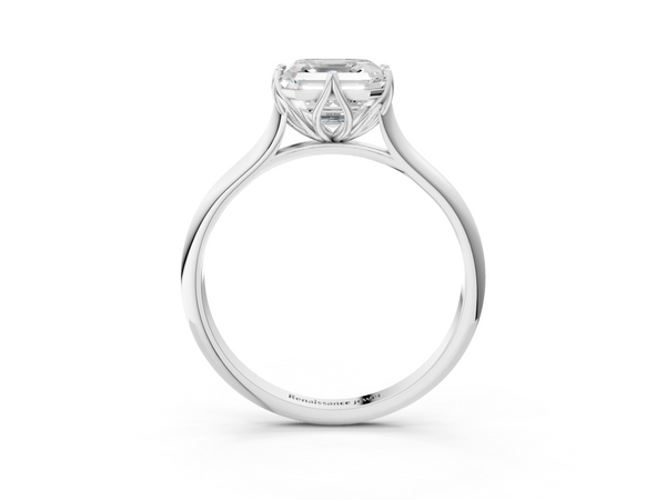 Silver Asscher Solitaire Cathedral Diamond Ring with Six-Prong Setting