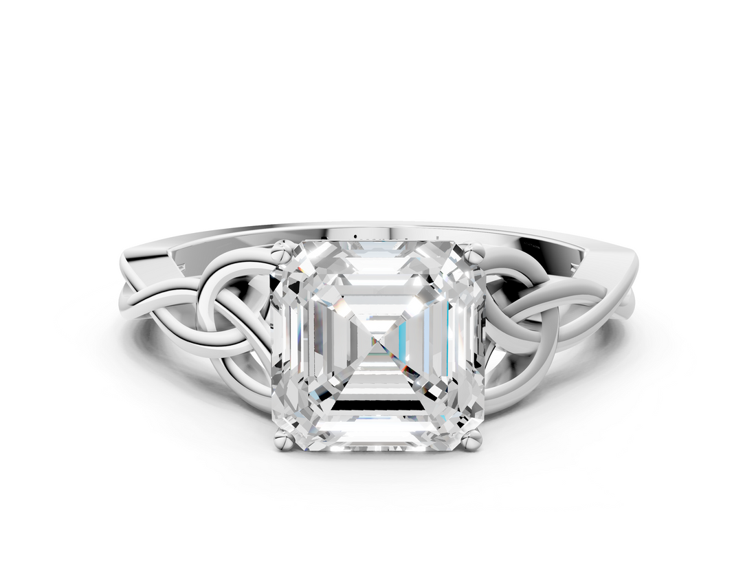 White gold Asscher Solitaire Celtic Knot Engagement Ring with Four-Prong Setting_28