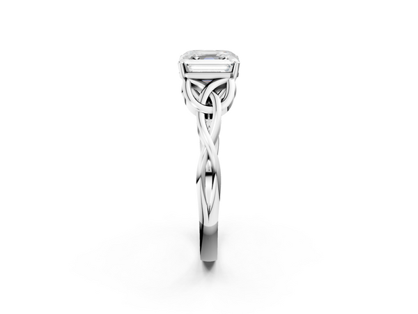 White Gold Asscher Cut Celtic Knot Solitaire Engagement Ring Setting with Open Knot Shoulders