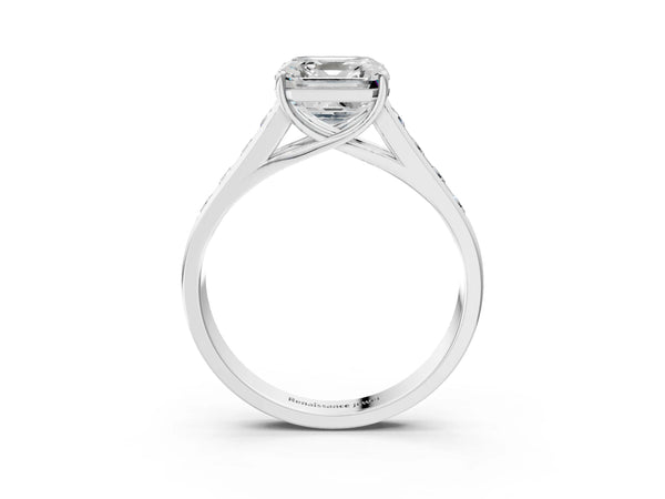 Silver Asscher Solitaire Channel-Set Diamond Engagement Ring with Four-Prong Setting